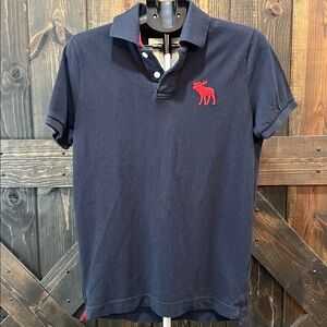 Abercrombie & Fitch Muscle Polo L Navy Blue Red Moose Logo Casual Preppy Y2K